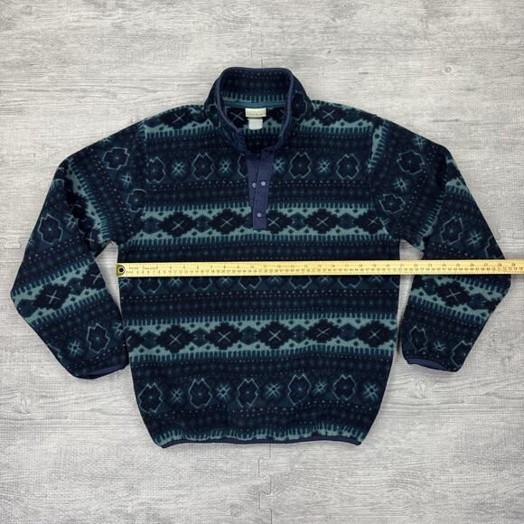 Vintage 90s LL Bean Snap T Fleece Jacket Men's Small Aztec Navajo Print Pullover - Picture 2 of 6